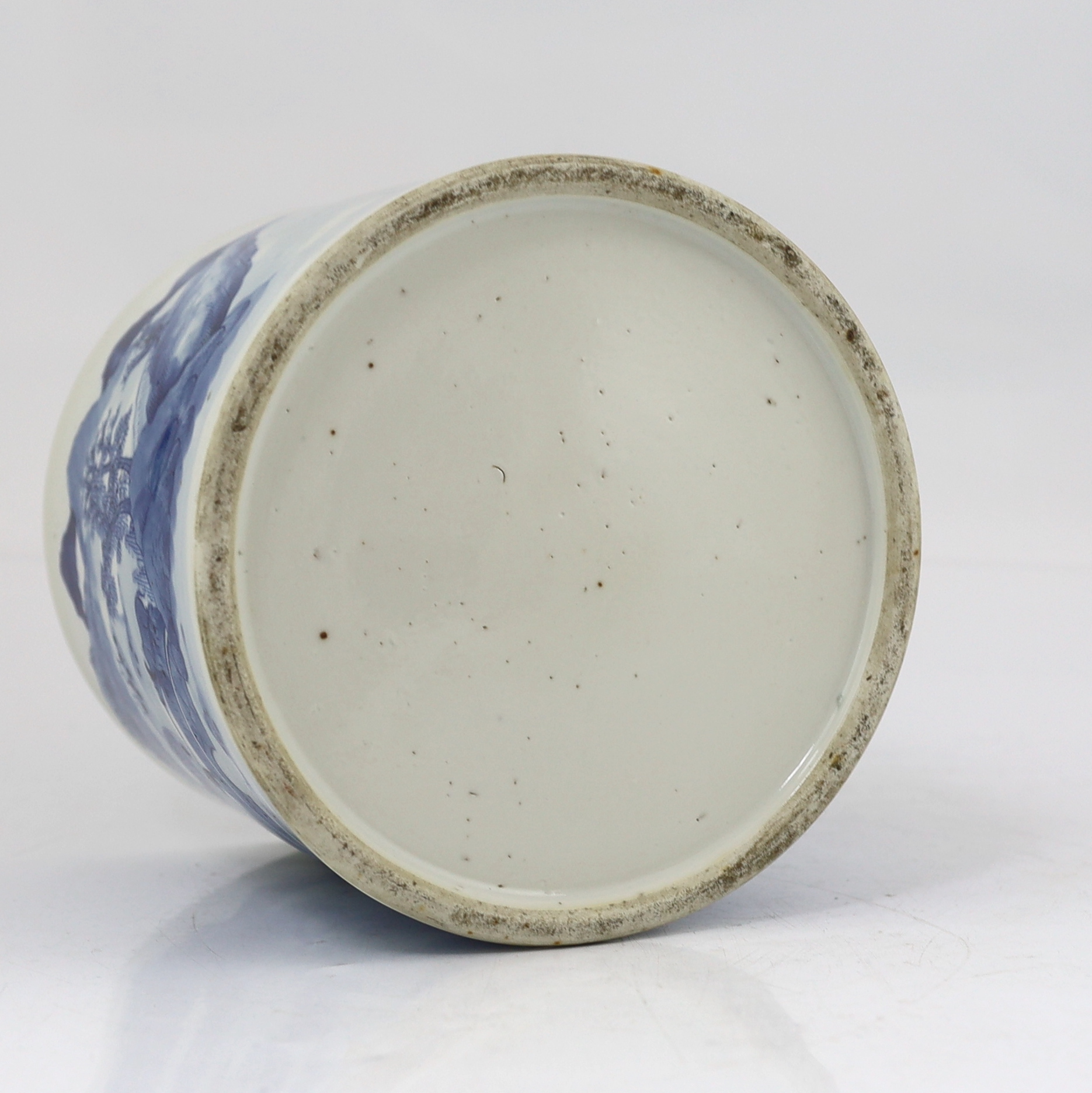 A Chinese blue and white ‘landscape’ cylindrical brushpot, bitong, 19th century